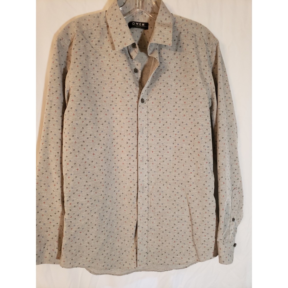 Mens Owen Slim Fit Gray Print Long Sleeve Shirt Size 40